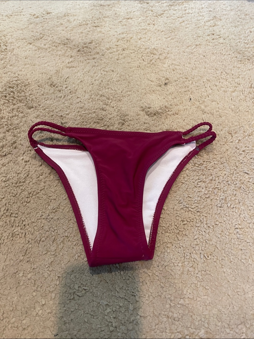 Girls Double-Strap Burgundy Swim Bikini Bottom